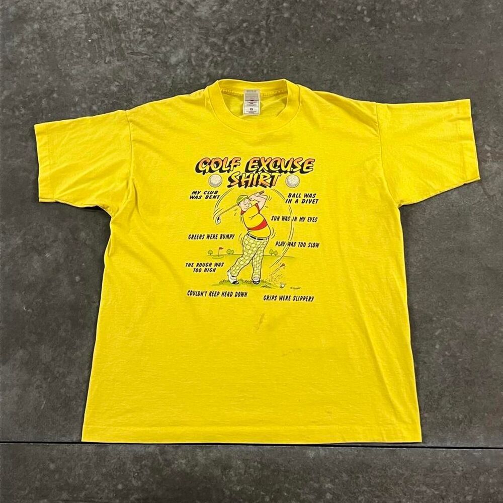 Vintage Yellow Golf Excuse Shirt Funny Novelty Graphic T Shirt Fruit of the Loom